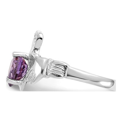14K White Gold February Birthstone Claddagh Ring – view 4