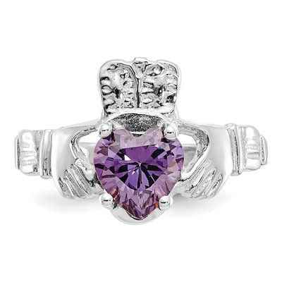 14K White Gold February Birthstone Claddagh Ring – view 5