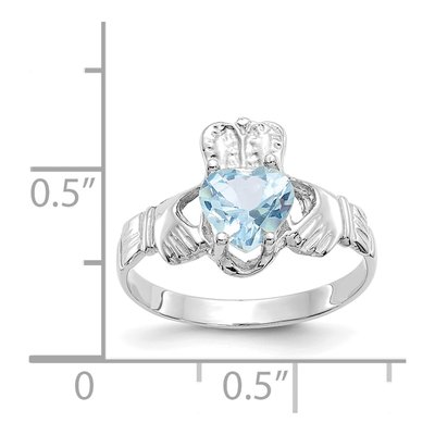 14K White Gold March Birthstone Claddagh Ring – view 3