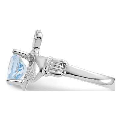 14K White Gold March Birthstone Claddagh Ring – view 4