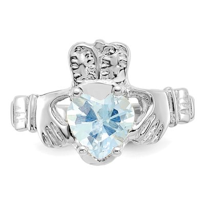 14K White Gold March Birthstone Claddagh Ring – view 5