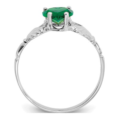 14K White Gold May CZ Heart Claddagh Ring – view 2