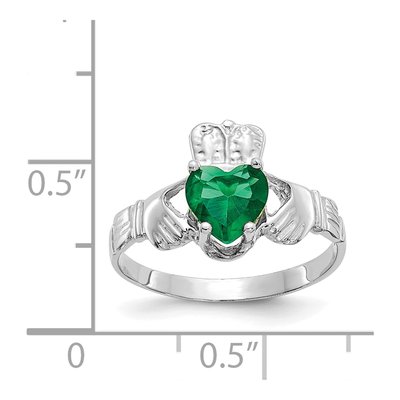 14K White Gold May CZ Heart Claddagh Ring – view 3