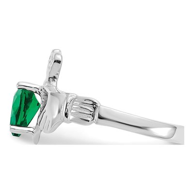 14K White Gold May CZ Heart Claddagh Ring – view 4