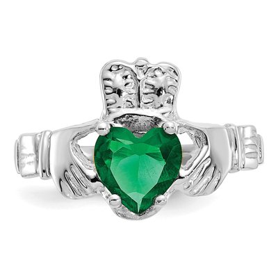 14K White Gold May CZ Heart Claddagh Ring – view 5