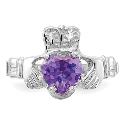 14K White Gold June Birthstone Claddagh Ring – view 5