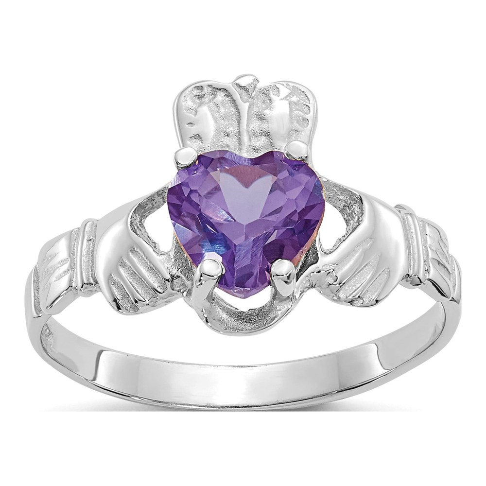 14K White Gold June Birthstone Claddagh Ring