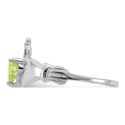 14K White Gold August Birthstone Claddagh Ring – view 4