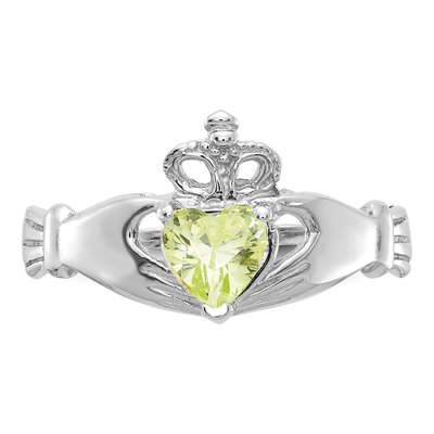 14K White Gold August Birthstone Claddagh Ring – view 5