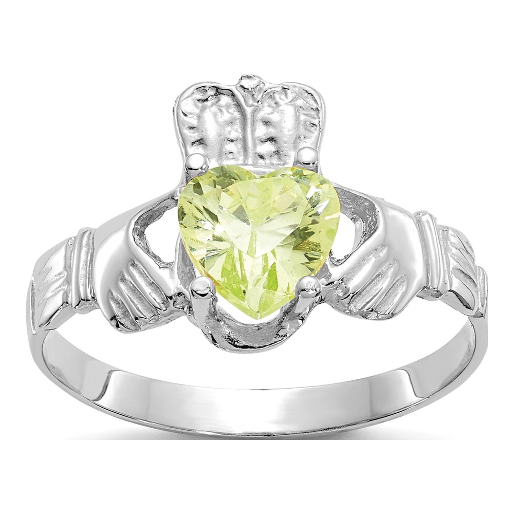 14K White Gold August Birthstone Claddagh Ring
