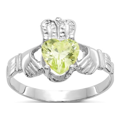 14K White Gold August Birthstone Claddagh Ring