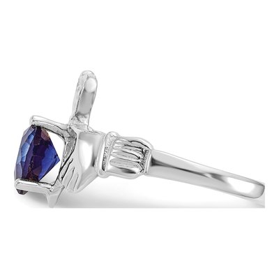 14K White Gold September CZ Claddagh Ring – view 4