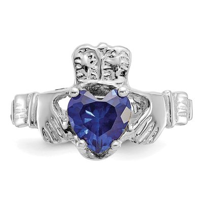 14K White Gold September CZ Claddagh Ring – view 5