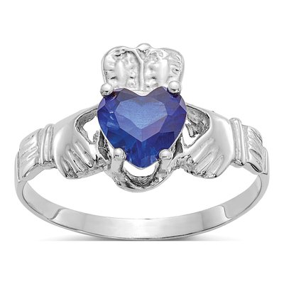 14K White Gold September CZ Claddagh Ring