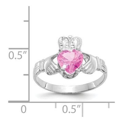 14K White Gold October CZ Claddagh Birthstone Ring – view 3