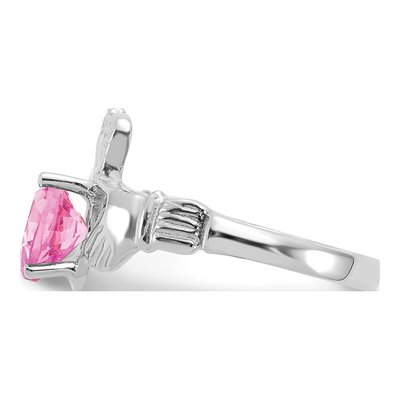 14K White Gold October CZ Claddagh Birthstone Ring – view 4