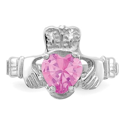 14K White Gold October CZ Claddagh Birthstone Ring – view 5