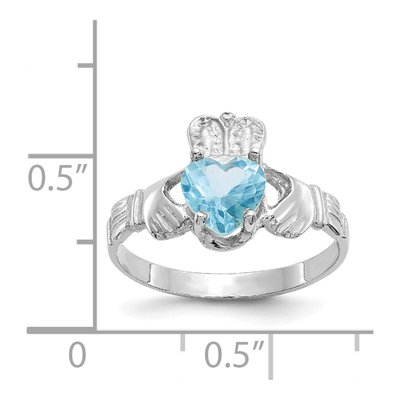 14K White Gold December CZ Heart Claddagh Ring – view 3