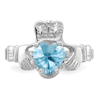 14K White Gold December CZ Heart Claddagh Ring – view 5