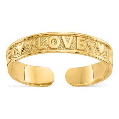 14K Yellow Gold LOVE Hearts Toe Ring