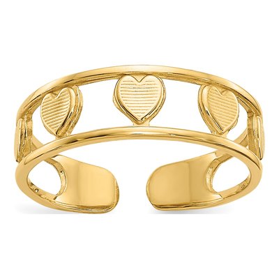 14K Yellow Gold Hearts Toe Ring
