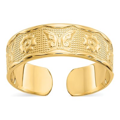 14K Yellow Gold Flower Butterfly Toe Ring