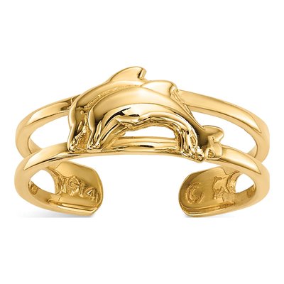 14K Yellow Gold Two Dolphins Toe Ring