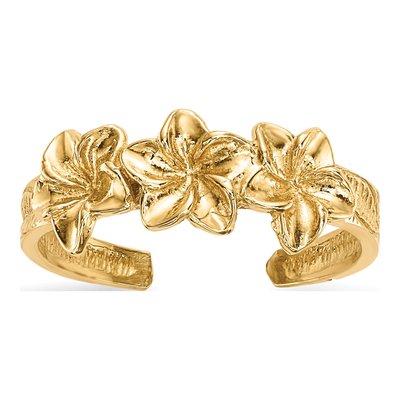 14K Yellow Gold Flowers Toe Ring