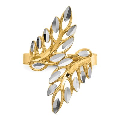 14K Yellow Gold Diamond-Cut Leaves Bypass Ring – view 5
