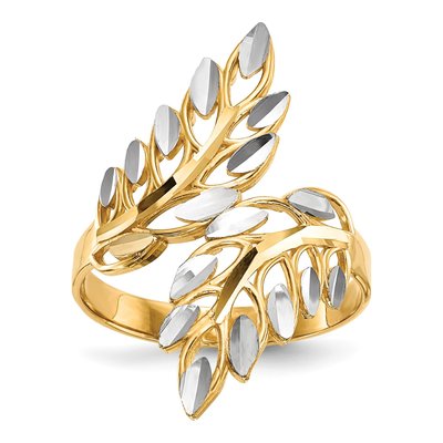 14K Yellow Gold Diamond-Cut Leaves Bypass Ring