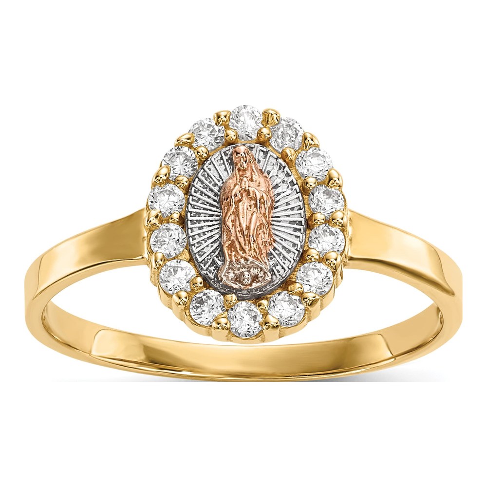 14K Two-Tone Gold CZ Our of Guadalupe Ring
