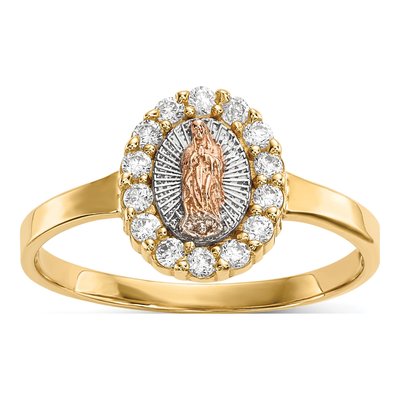 14K Two-Tone Gold CZ Our of Guadalupe Ring