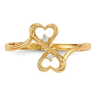 14K Yellow Gold CZ Double Heart Ring – view 4