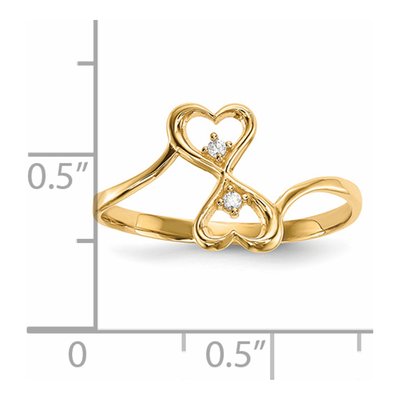 14K Yellow Gold CZ Double Heart Ring – view 5