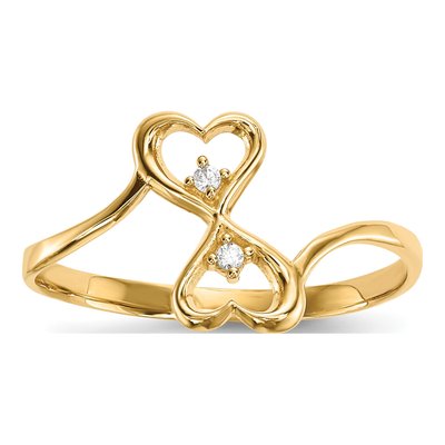 14K Yellow Gold CZ Double Heart Ring