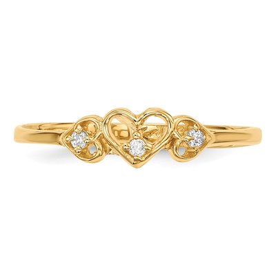 14K Yellow Gold CZ 3-Hearts Ring – view 4