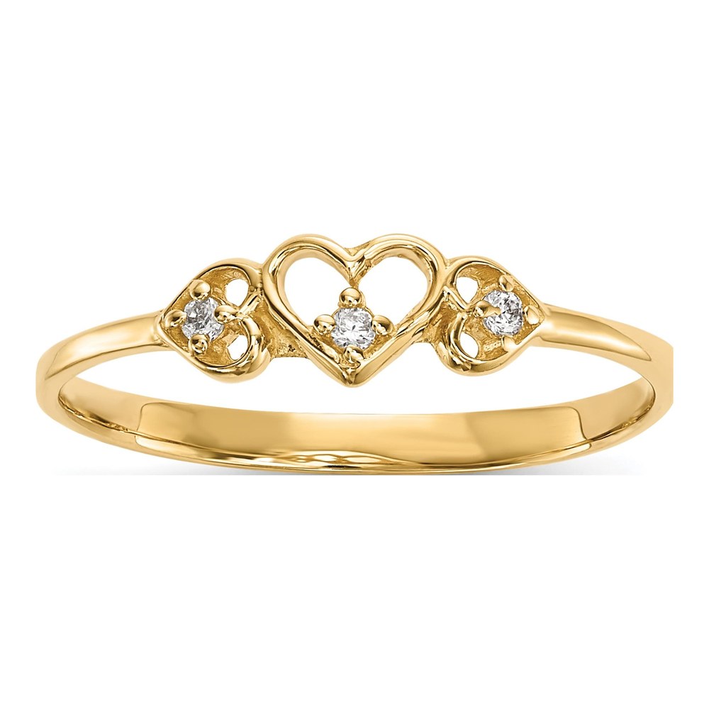 14K Yellow Gold CZ 3-Hearts Ring
