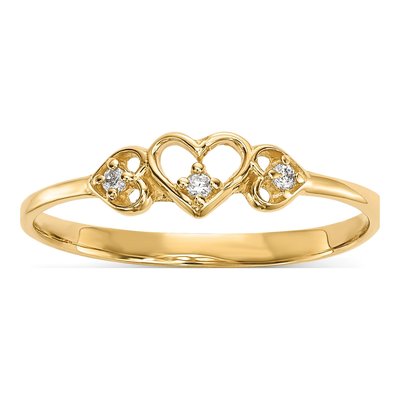 14K Yellow Gold CZ 3-Hearts Ring