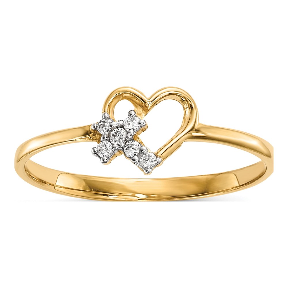 14K Yellow Gold CZ Heart Cross Ring