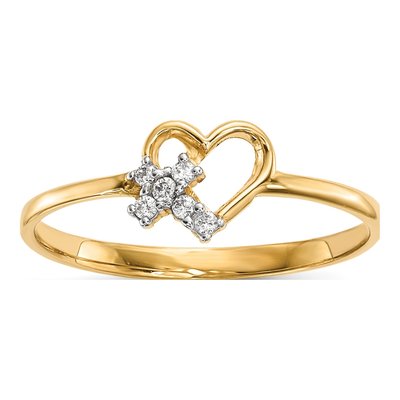 14K Yellow Gold CZ Heart Cross Ring