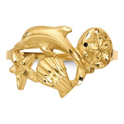 14K Yellow Gold Dolphin Starfish Ring – view 5