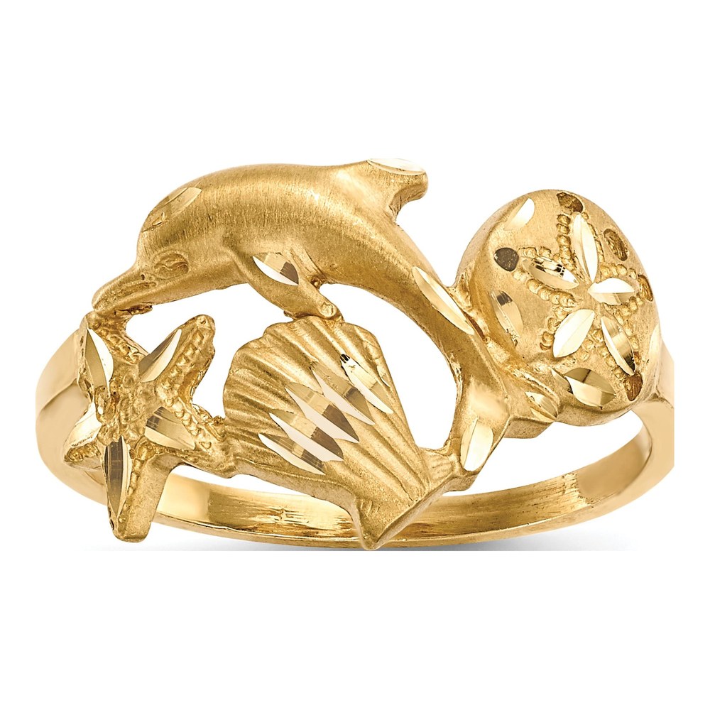 14K Yellow Gold Dolphin Starfish Ring