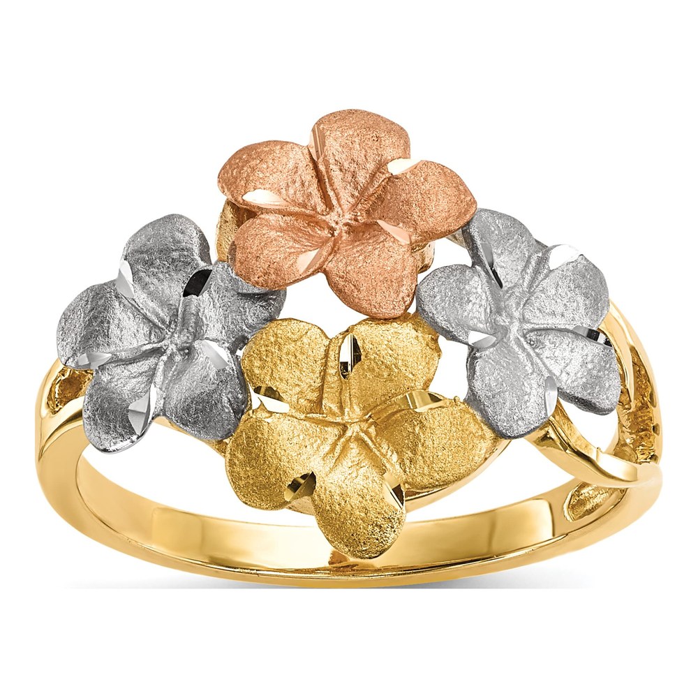 14K Two-Tone Gold Plumeria Flowers Ring