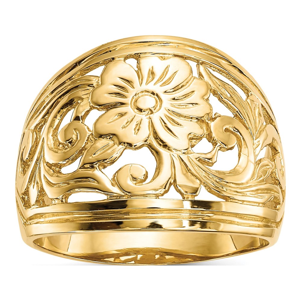 14K Yellow Gold Floral Dome Ring