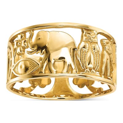 14K Yellow Gold 7.5mm Lucky Symbols Cut Out Band
