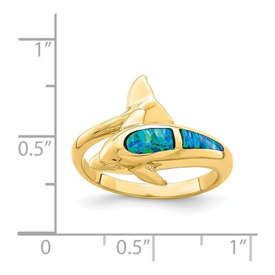 14K Yellow Gold Lab-Created Opal Dolphin Ring – view 4