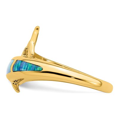 14K Yellow Gold Lab-Created Opal Dolphin Ring – view 5