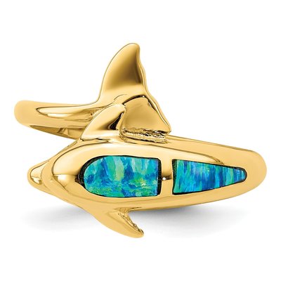 14K Yellow Gold Lab-Created Opal Dolphin Ring – view 6