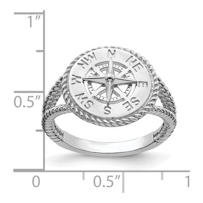 14K White Gold Nautical Compass Rope Edge Ring – view 4