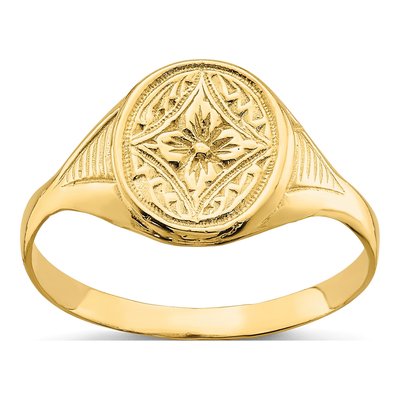 14K Yellow Gold Oval Flower Baby Ring